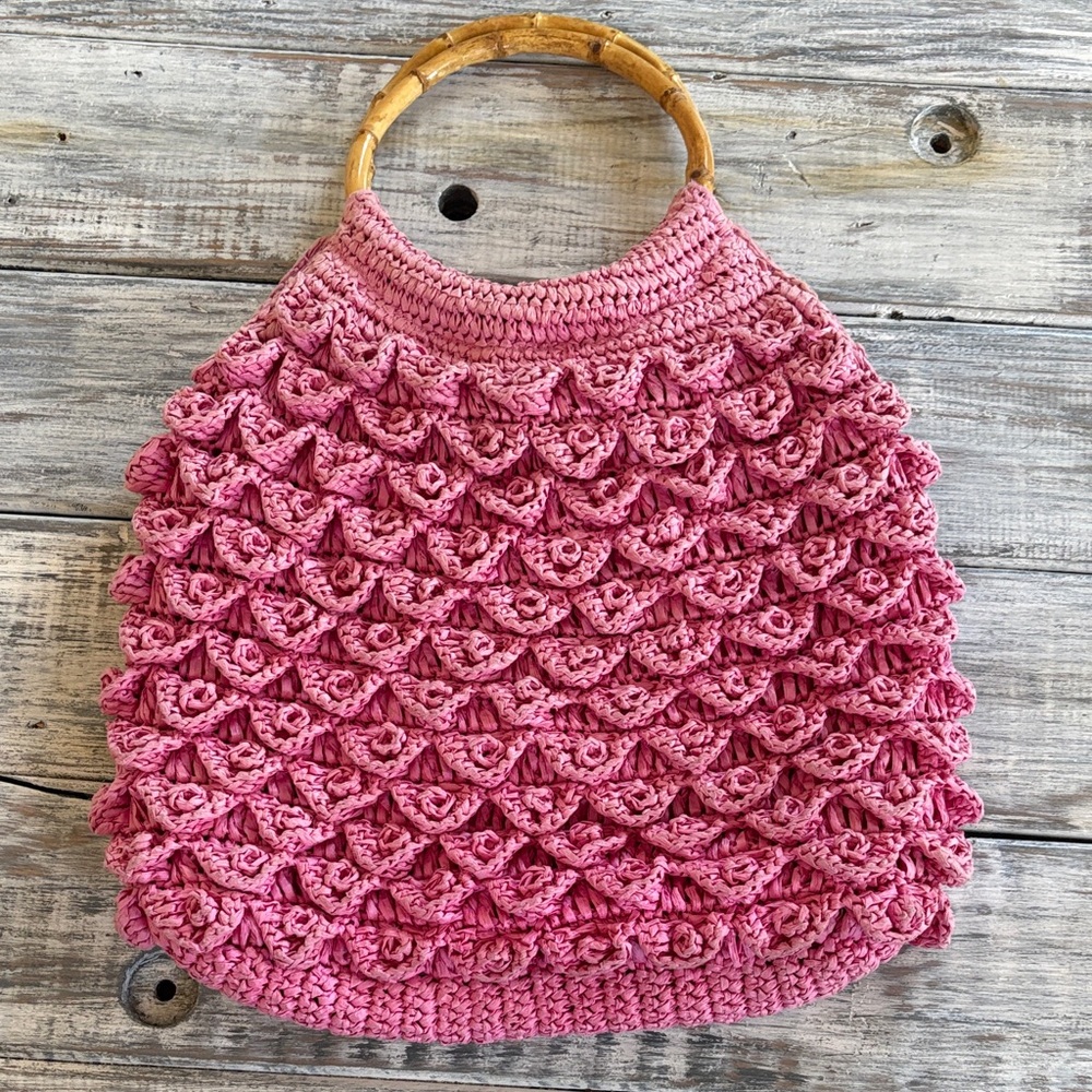 Vintage J Crew pink straw handbag with bamboo handles